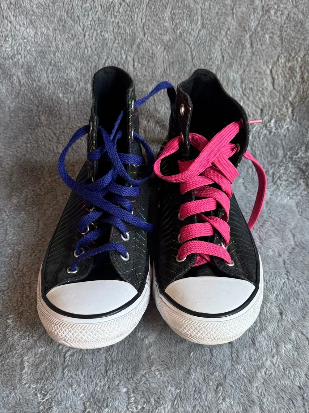 Kids Converse High-Top Canvas Sneakers in Black with Rainbow Star Pattern
